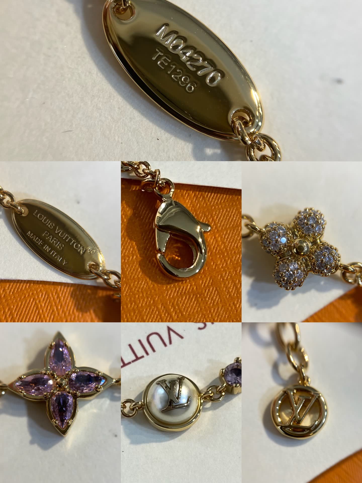 Louis Vuitton Gold Tone Bracelet with Purple Stones-LS0744